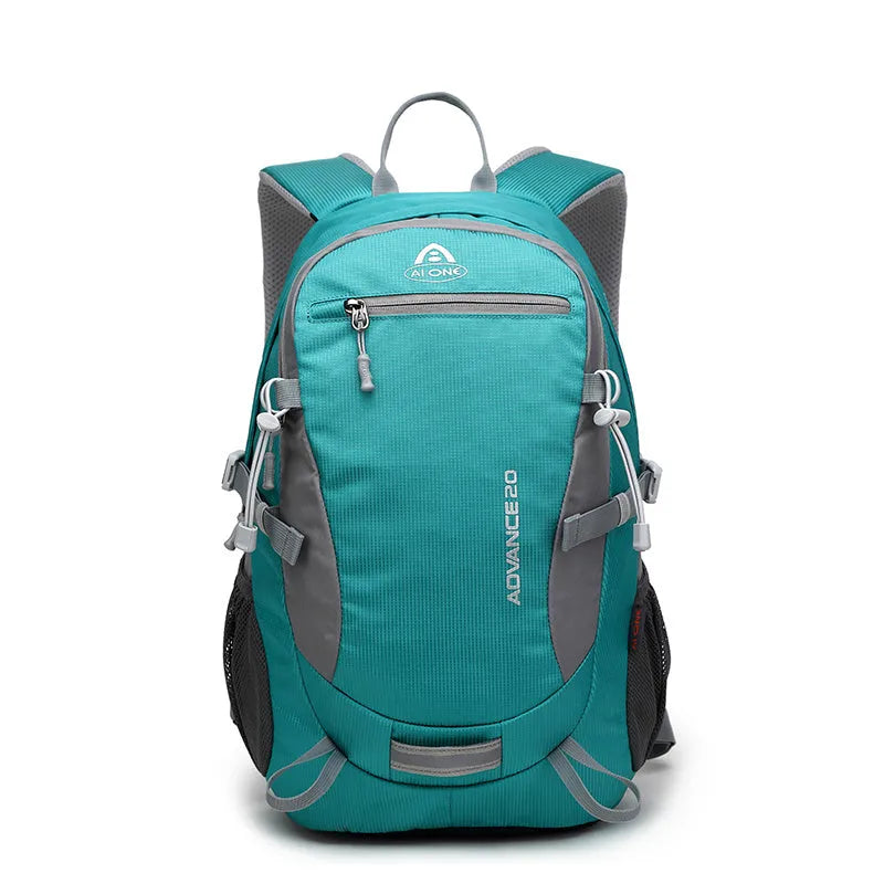 20 litre backpack in black, blue, green, orange, red, rose red, or turquoise colour with front pocket