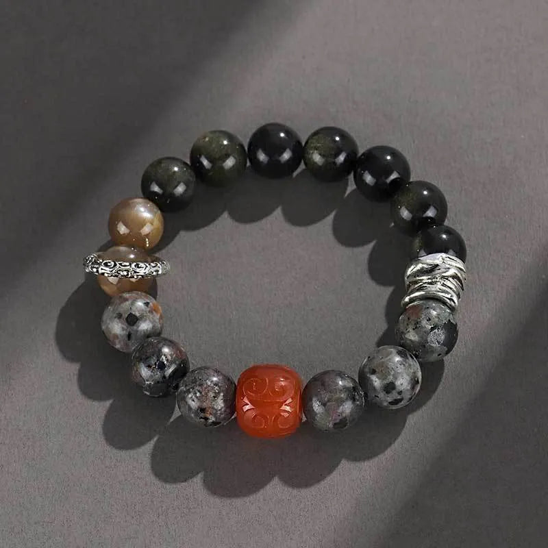 Original design gold obsidian and red agate unisex bracelet for men and women.