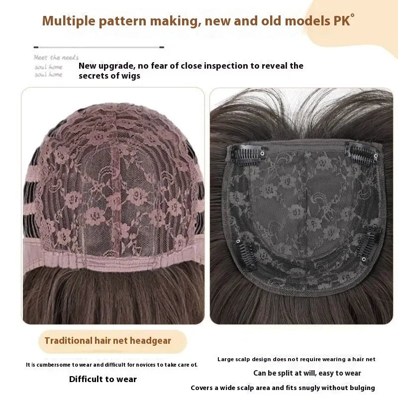 Black long straight layered wig with integrated hair net for women