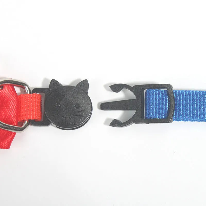 Multi-colour adjustable nylon bow cat collar with bell decoration in cartoon stripe pattern