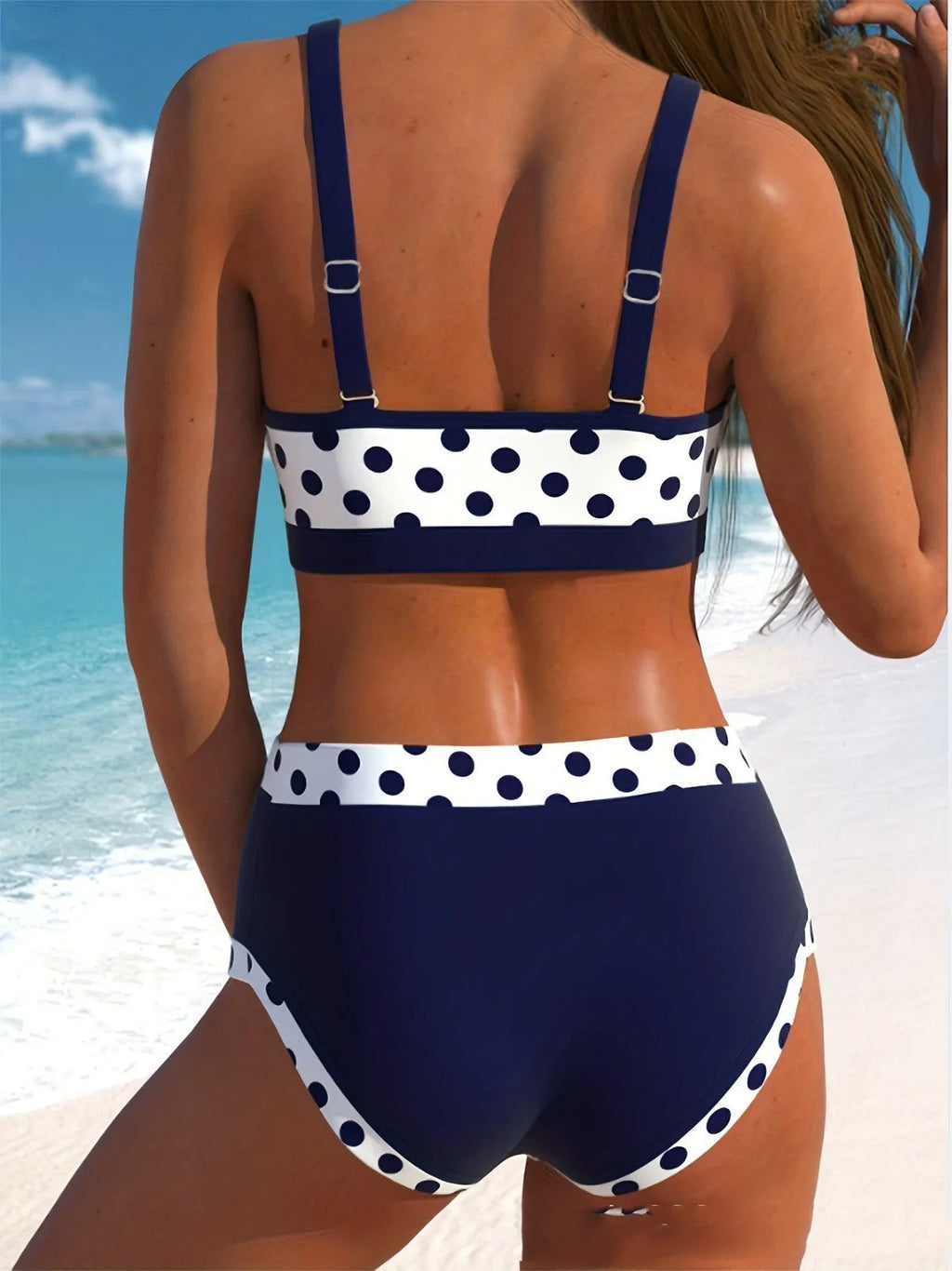 Women's colourful dot pattern polyester bikini set in conservative briefs style swimwear