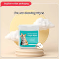 Box of disposable pet cleaning wipes showing ear and tooth wipes with fingertip design for cats and dogs