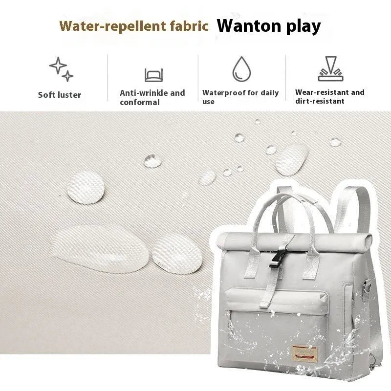 Shockproof anti-drop laptop bag in waterproof nylon showing beige grey, cherry blossom pink, and starry black colour options