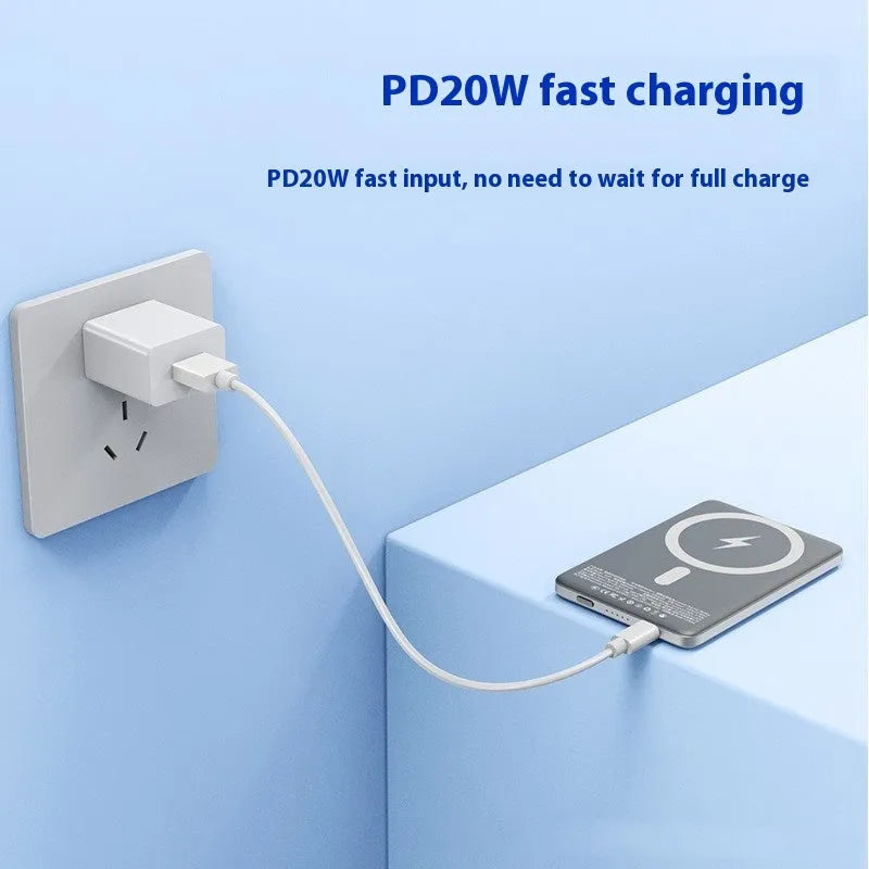 Gun grey magnetic wireless power bank with ultra-thin 9mm alloy shell showing PD20W charging port