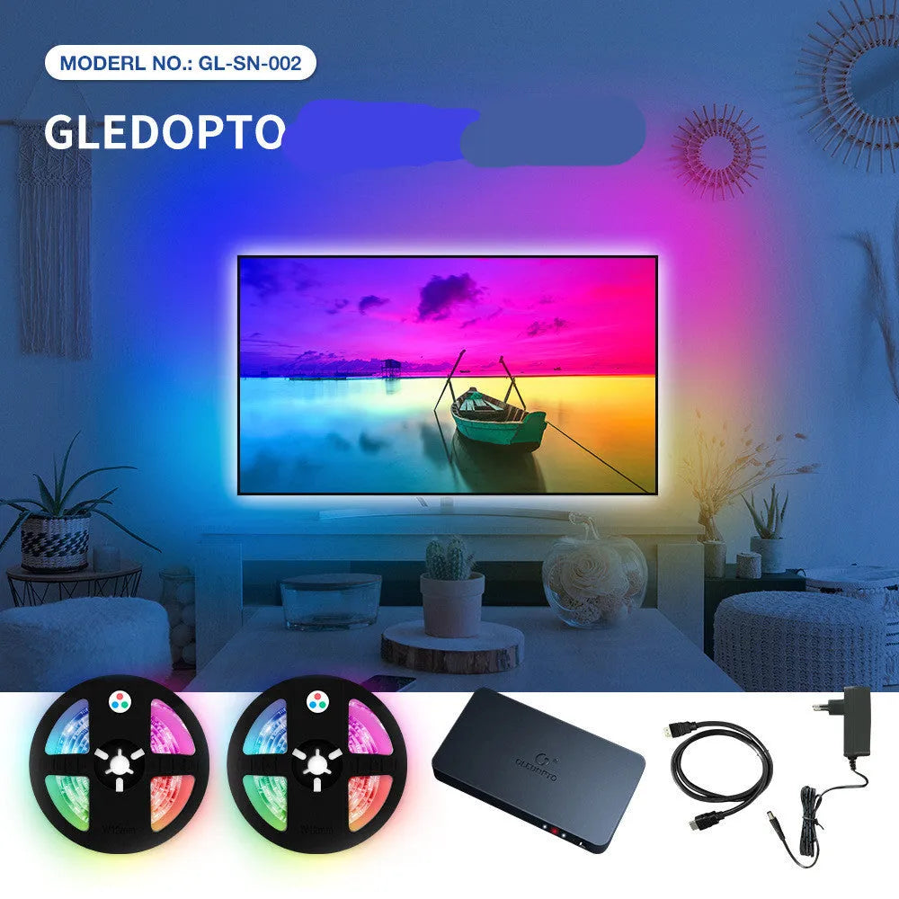 GL-SN-002K HDMI sync controller and 2-metre RGB LED light strip for TV and computer ambient lighting