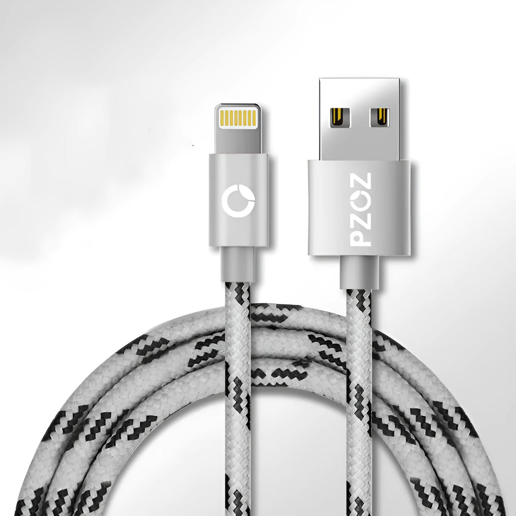 Apple MFI Certified Lightning data cable in grey or silver, 1 metre long.