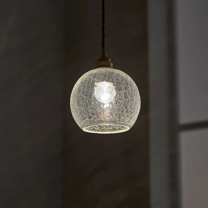 Copper and glass ball chandelier with 17.5cm diameter shade and electroplated finish