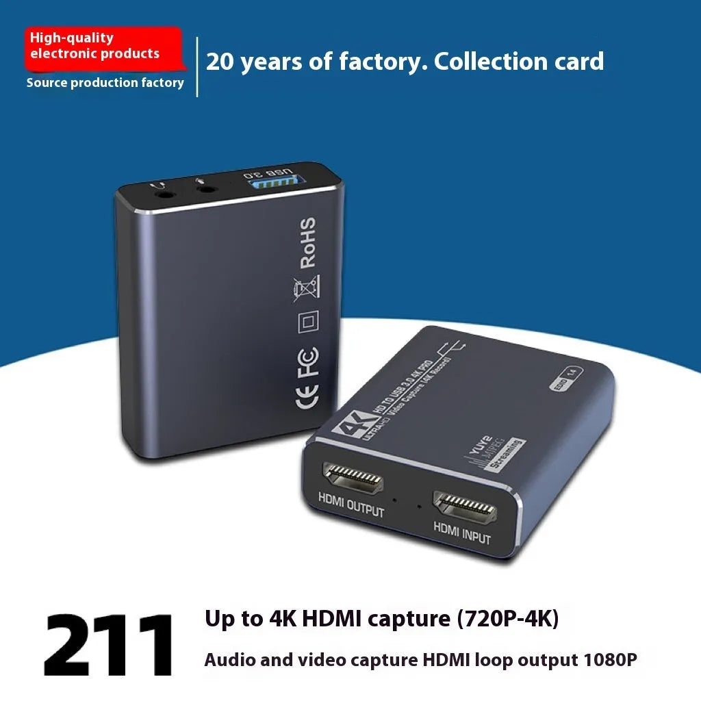 Black 4K set-top box for audio recording and 1080p media playback.
