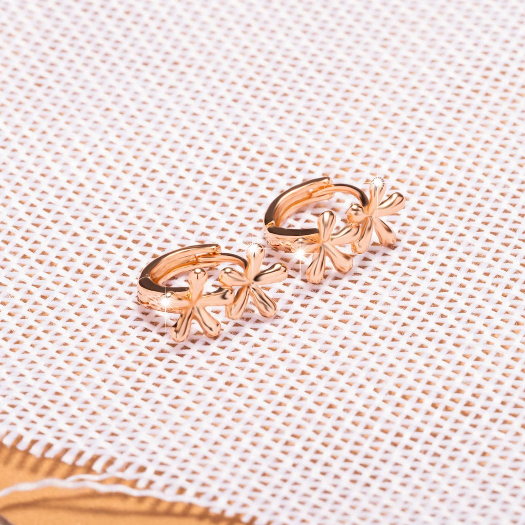 Rose gold electroplated circular waterdrop flower earrings with fresh sweet styling
