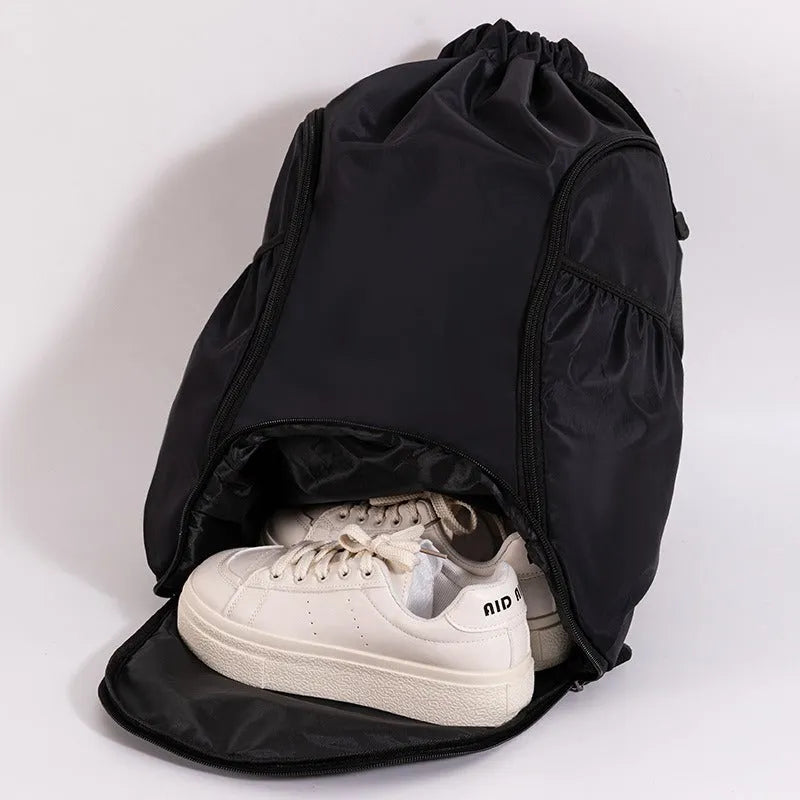 Cube style drawstring sports backpack in black, gray, green, mint green, or pink colour options