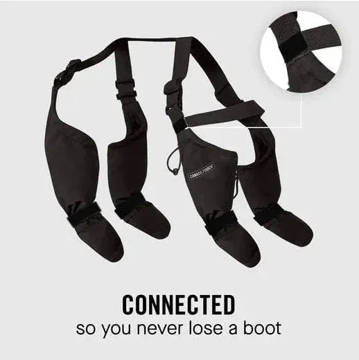 Black waterproof dog shoes with rubber soles and Velcro straps for paw protection