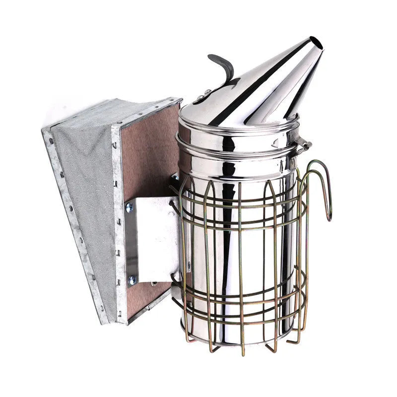 Stainless steel manual bee smoker with leather bellow for beekeeping