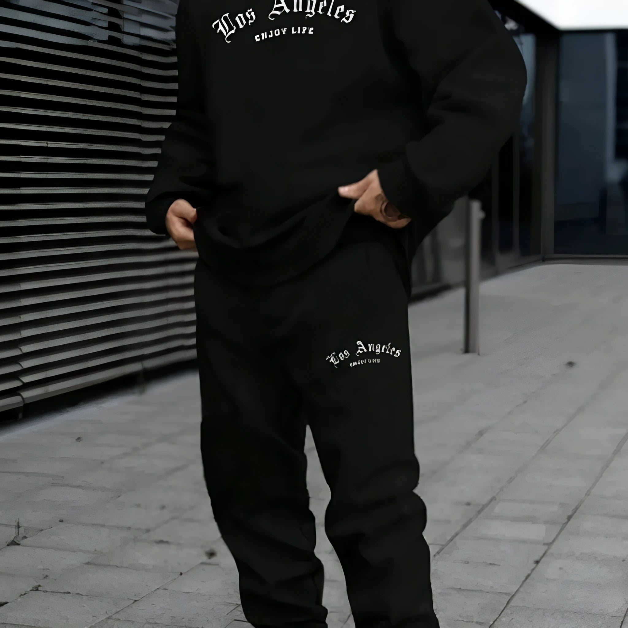 Men's grey fleece-lined hoodie tracksuit set with matching joggers for winter sports wear
