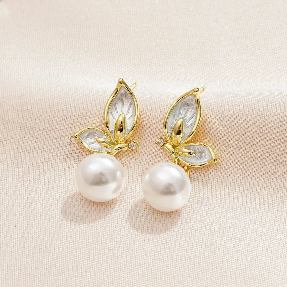 Zircon painting oil butterfly earrings for women with copper construction and electroplated colour finish