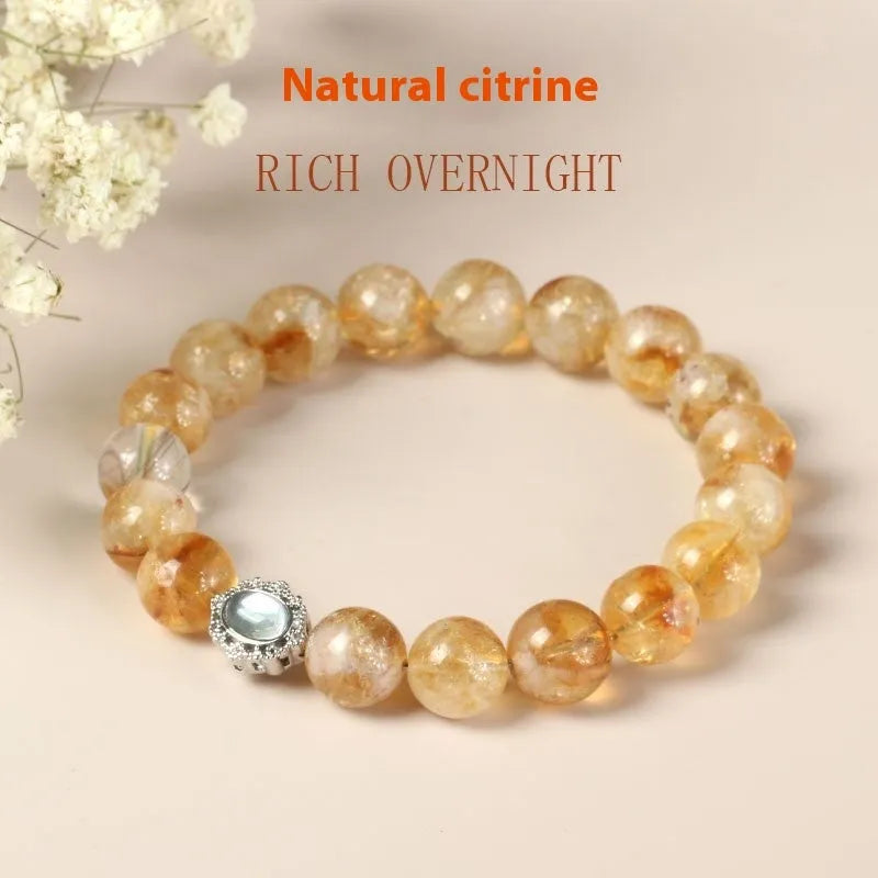 10mm geometry-shaped citrine bracelet with grinding treatment and crystal elements, unisex design