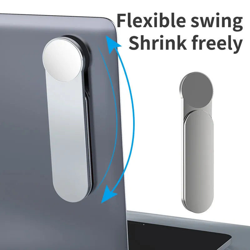 Silver aluminium alloy dual screen extension bracket holding mobile phone and computer simultaneously