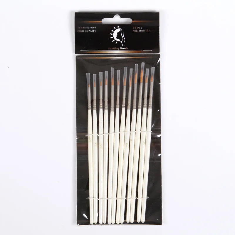 Pearl White fluorescent marker set with nylon wool hooks, nickel plated tubes, and solid wood holders for watercolour line art