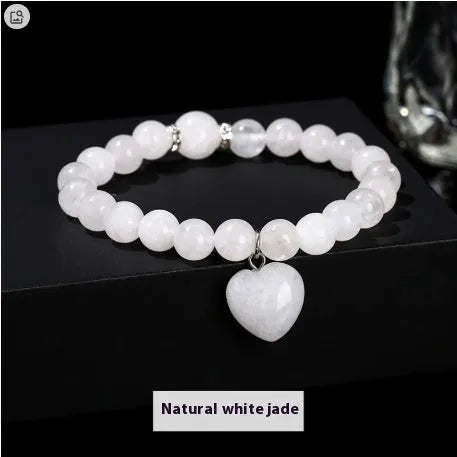 Handmade geometric crystal love pendant bracelet with natural tiger's eye, aventurine, and white jade beads