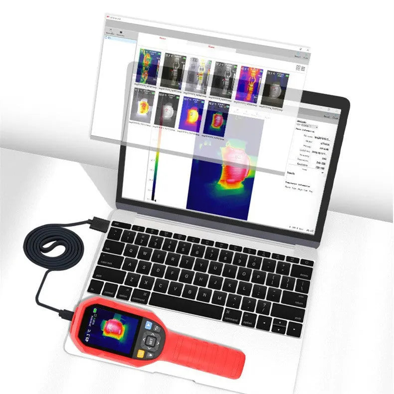UTi260B infrared thermal imager showing temperature measurement display with 320x240 pixel resolution