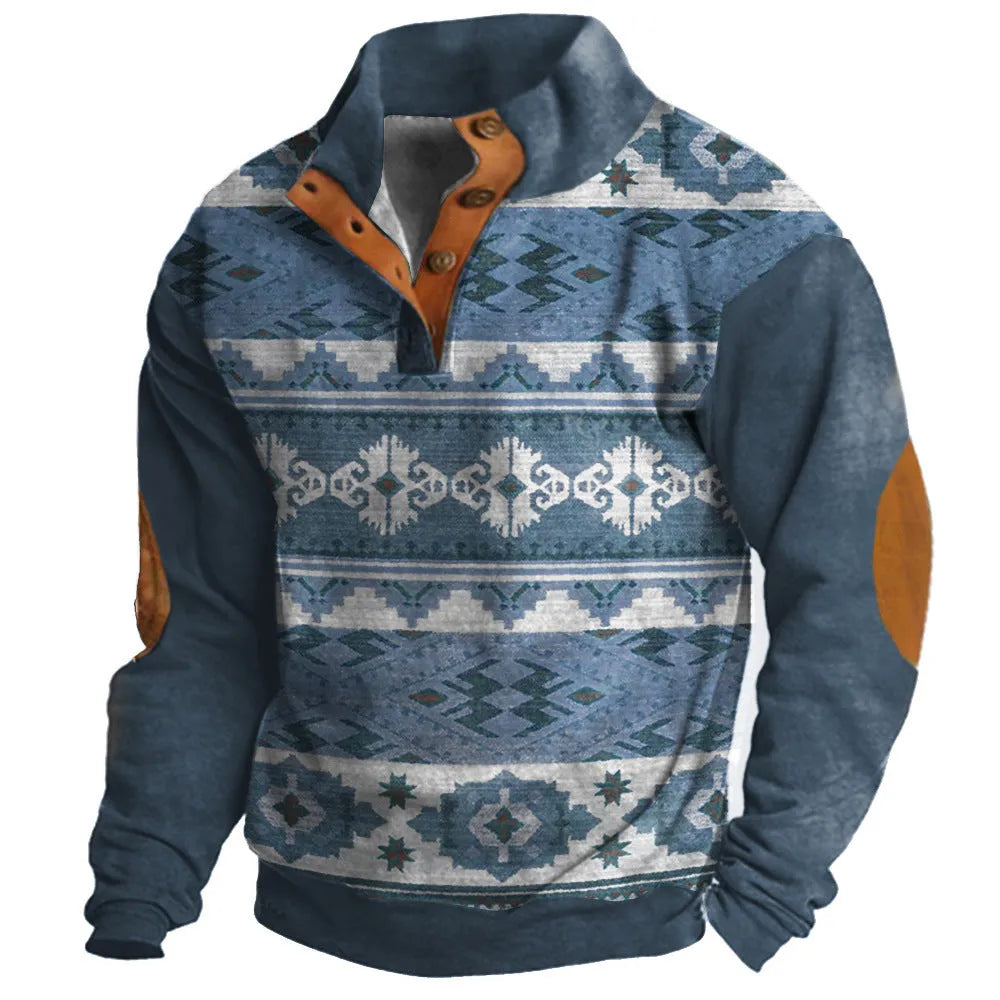 Loose fit four-button sweater with 3D digital printing pattern on polyester fabric