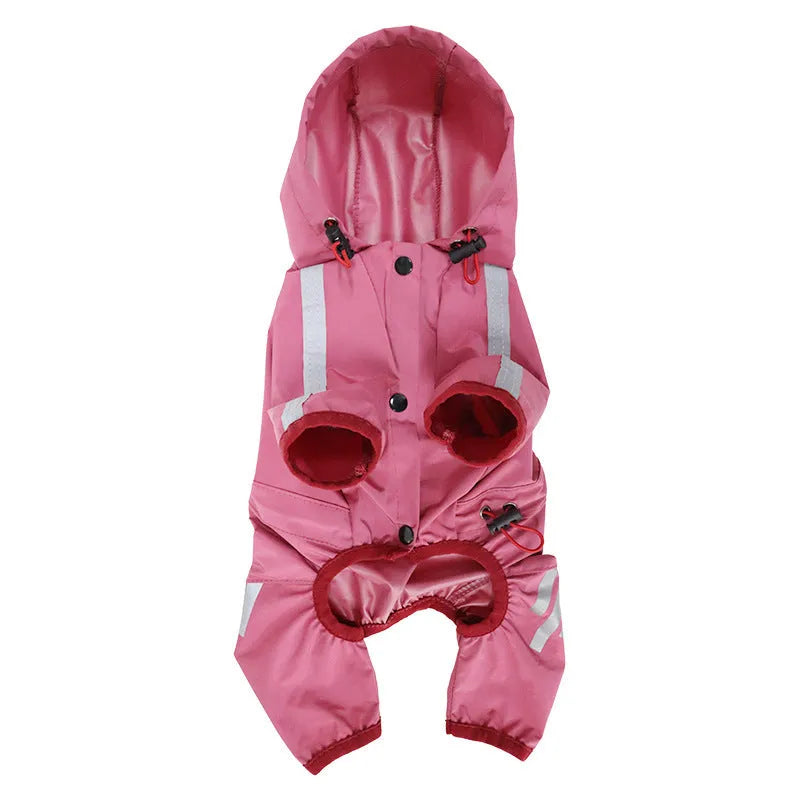 Dog raincoat four feet waterproof rain cape in pink, blue, or yellow, sizes S to XXL