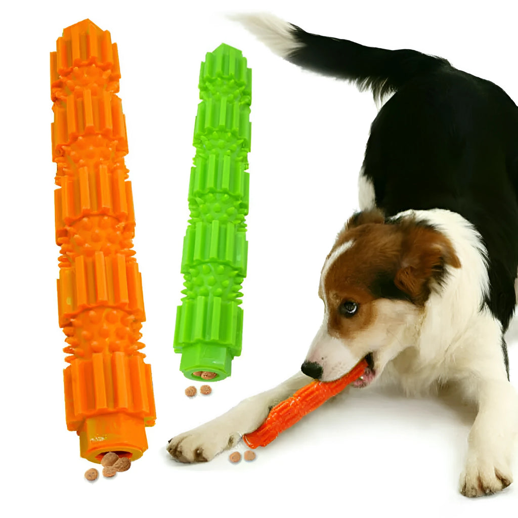 Green durable rubber dog chew toy with treat-dispensing hole and textured surface for aggressive chewers.