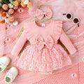 Girls pink cotton flower romper and matching headdress two-piece set for 0-3M to 12-18M