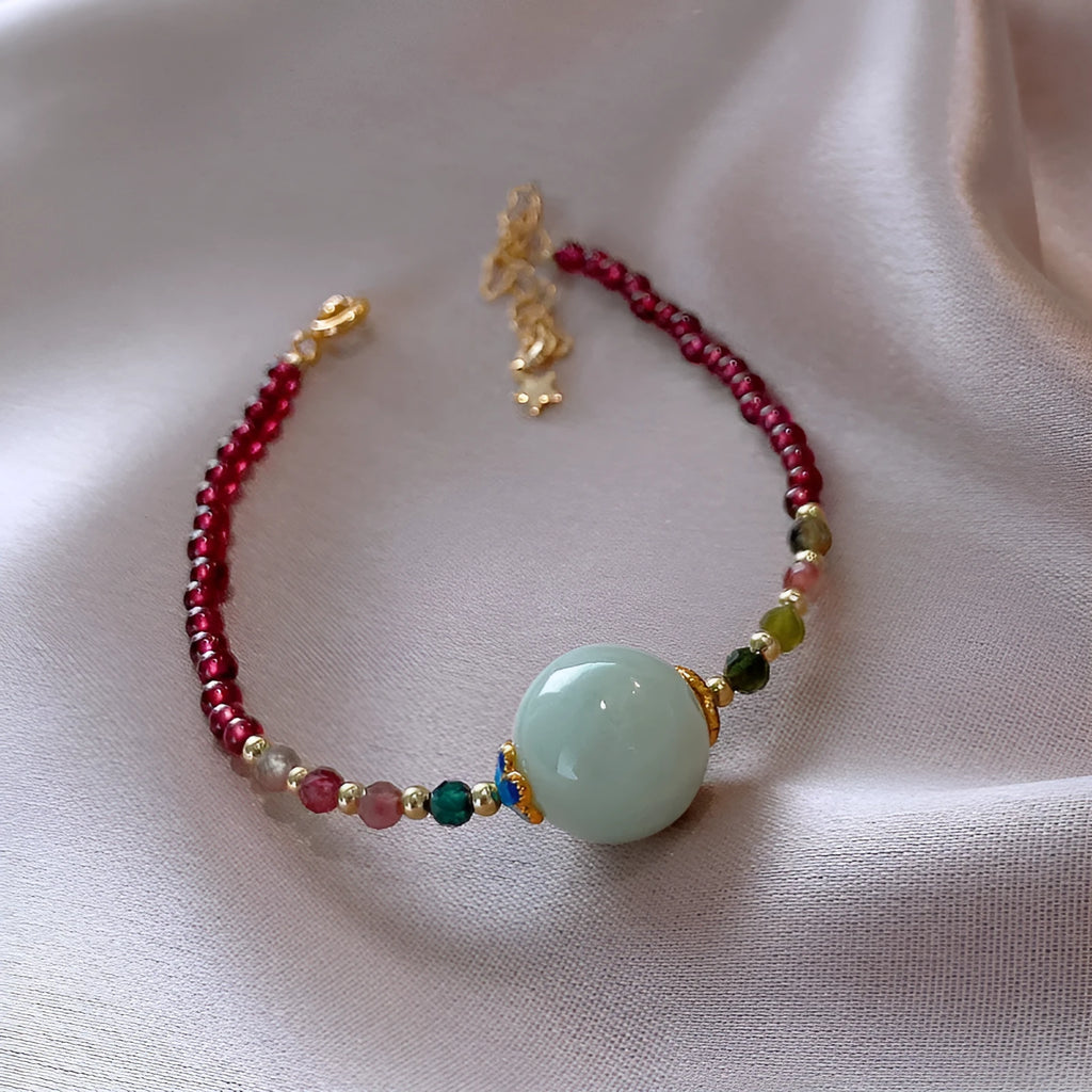 Chinese-style aquamarine garnet bracelet with drop-shaped tourmaline beads