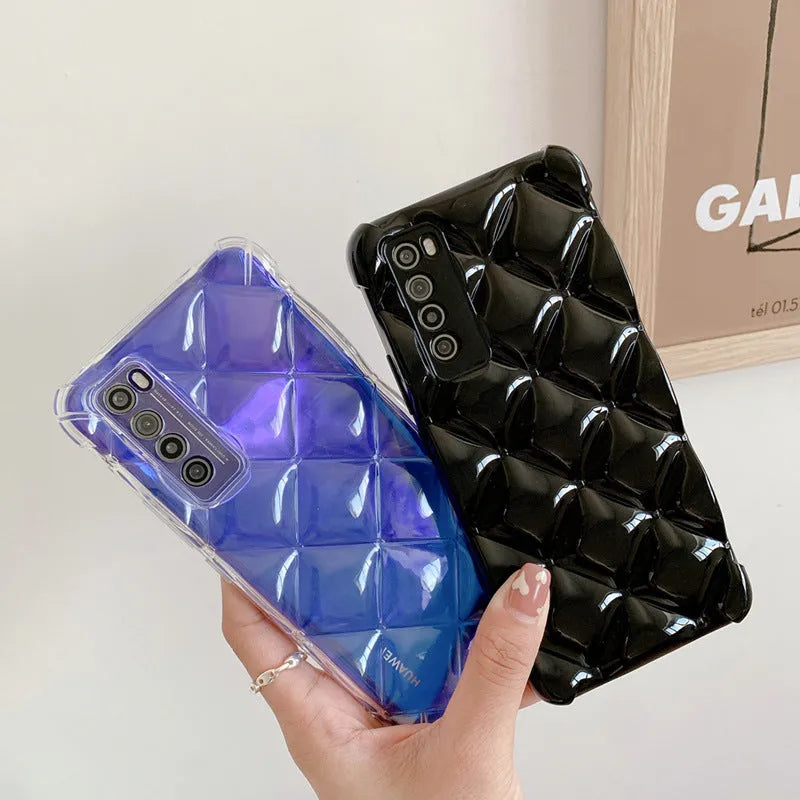 Huawei silicone diamond texture phone case in black green pink or white colours