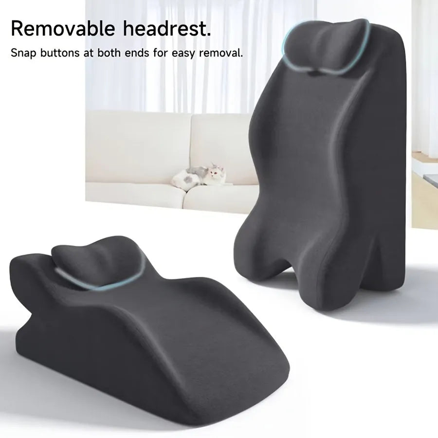 Stomach sleeper's pillow in blue colour with 40cm width and 15cm height for reading support
