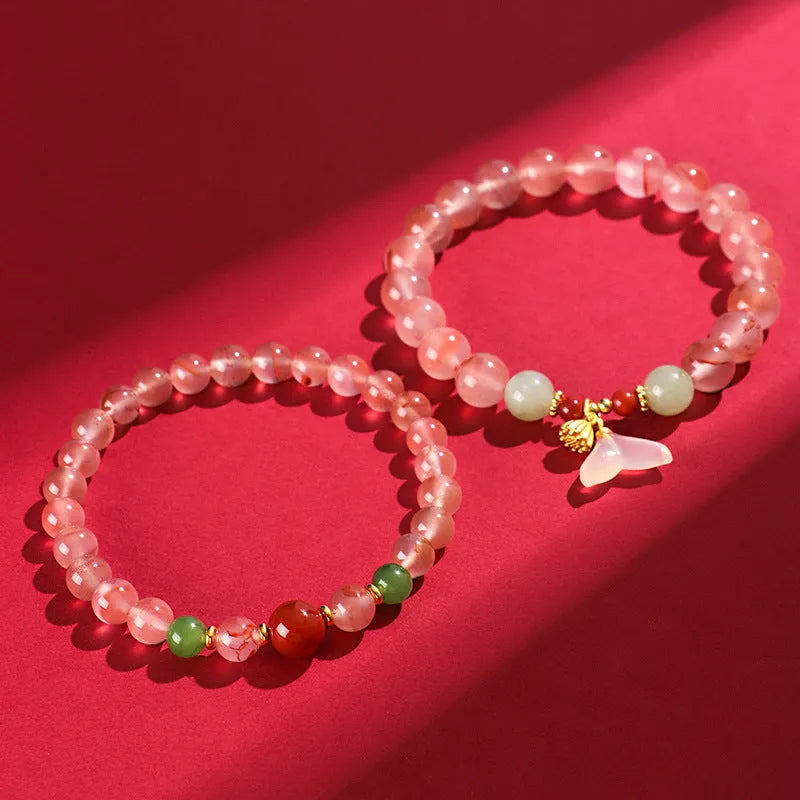 Women's ice floating south red white agate fishtail bracelet handmade jewellery elegant design