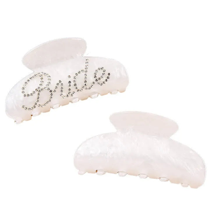 Acrylic multi-diamond barrette hair clip with shower shark clip back in pink or white double-sided drill
