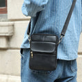 Men's brown genuine leather crossbody shoulder bag with a solid colour design.