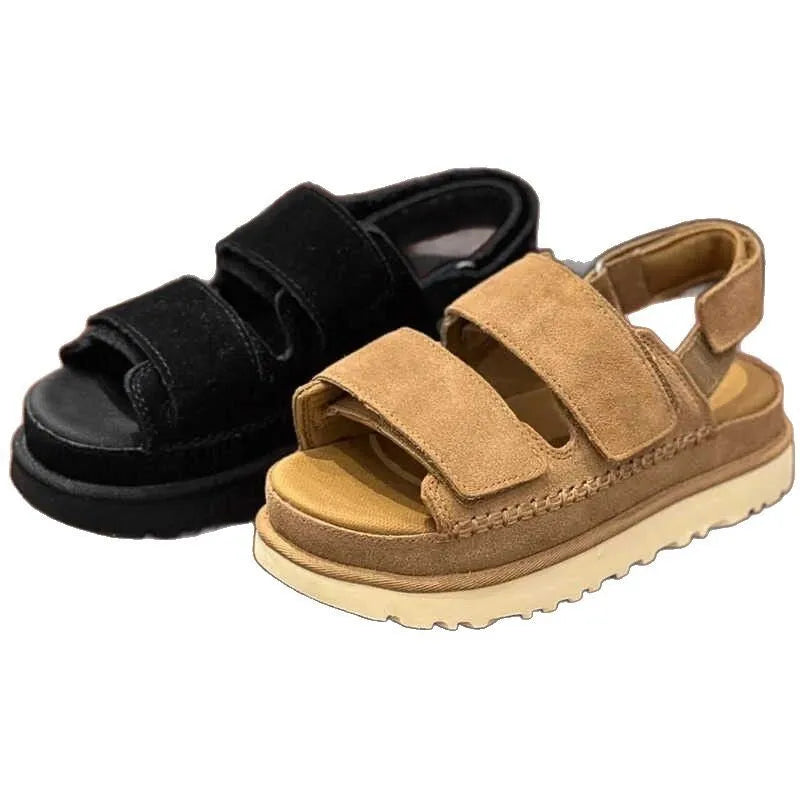 Women's maroon plus size peep toe platform sandals with adjustable Velcro strap and rubber sole
