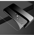 Tempered glass screen protector for Samsung mobile phones showing HD clarity and full-screen coverage.