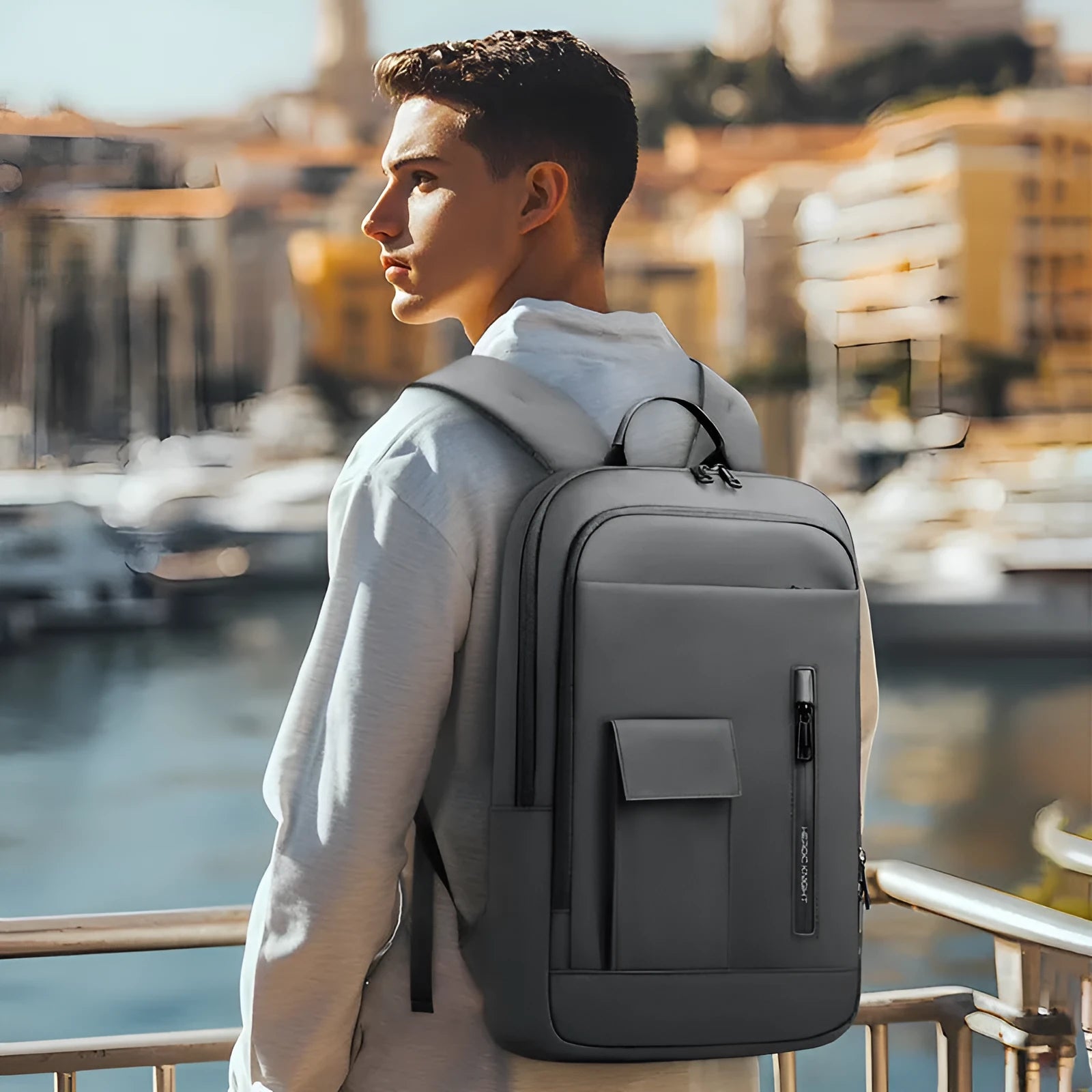 Men's lightweight Oxford cloth backpack in dark grey, olive green, blue, or black colours
