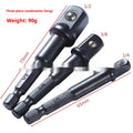 Hexagonal handle to square head socket extension rods in chrome vanadium steel with blackened surface, set of 8 pieces including long and short rods.
