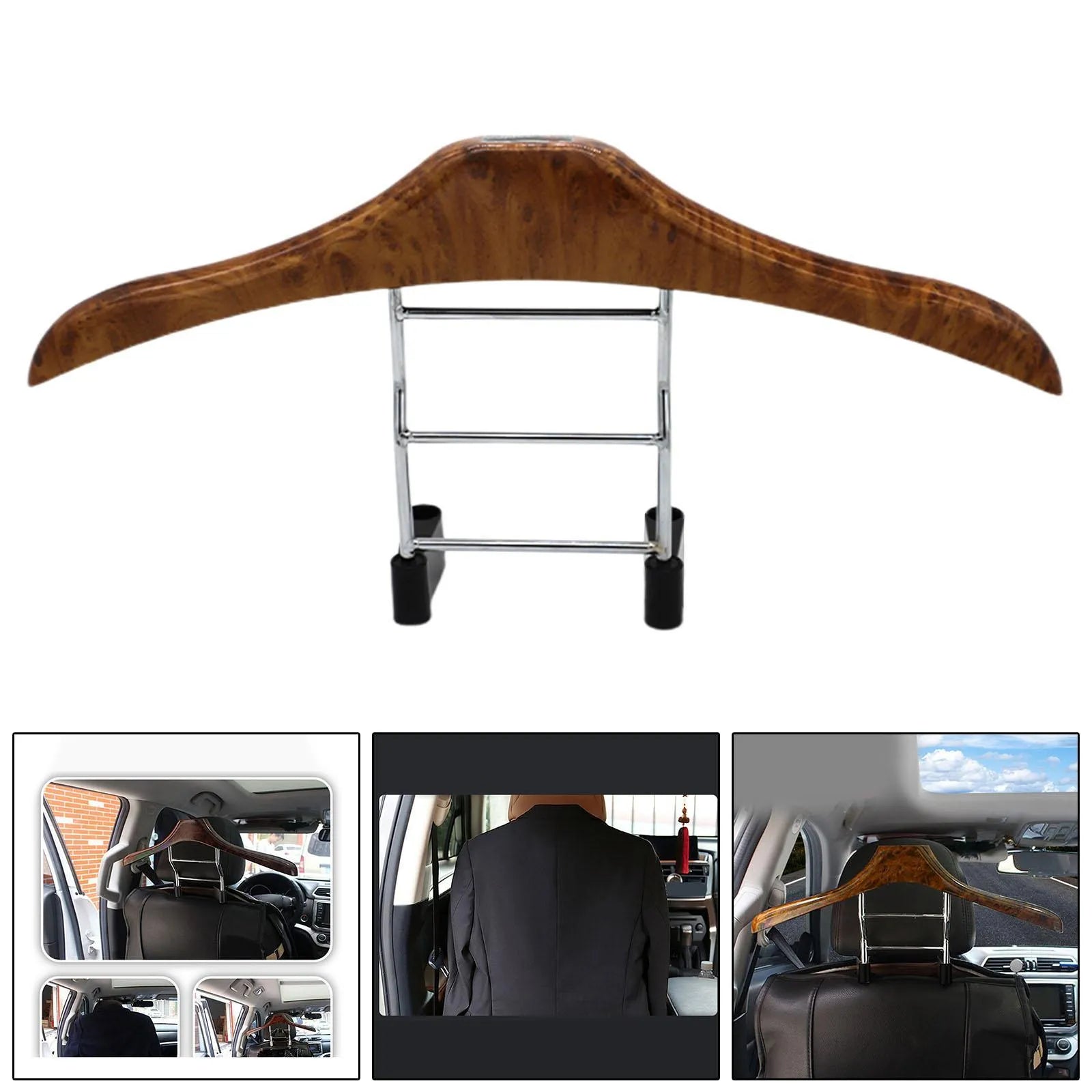 Wood yellow car mounted clothes hanger with stainless steel frame measuring 46.5cm by 23cm for suits and coats
