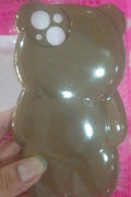 Silicone iPhone case with 3D bear design in khaki or wine red, anti-fall soft shell for iPhone 11-14 models