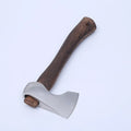 Camping axe with wooden handle and high carbon steel head, measuring 250mm in length with 0.39kg total weight