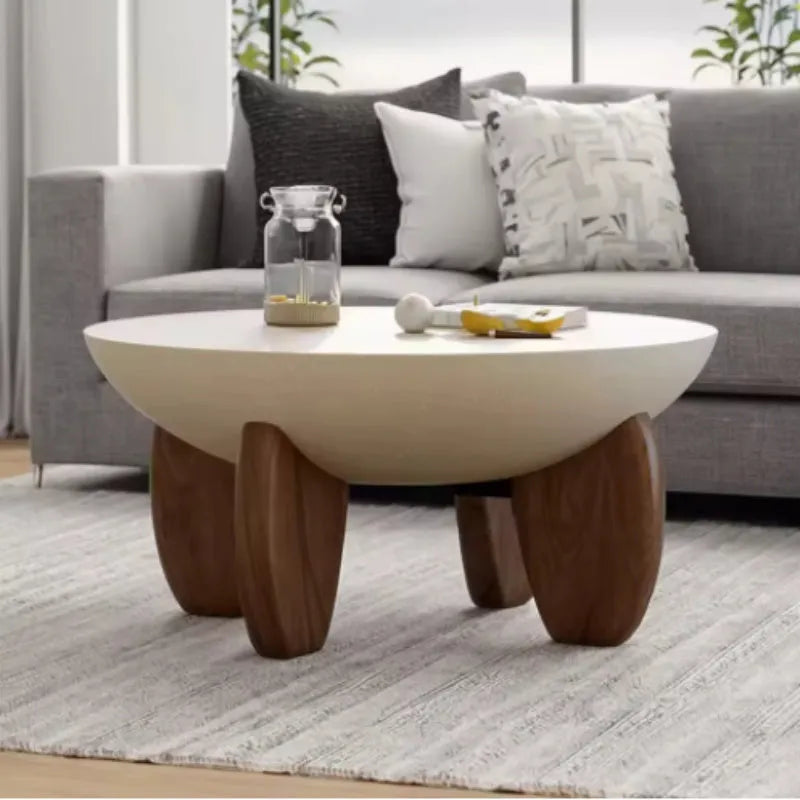White solid wood coffee table with adjustable height and storage compartment measuring 90x50cm
