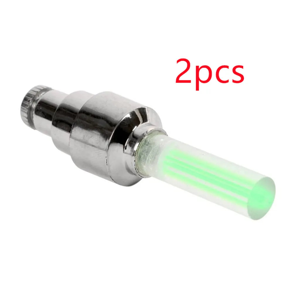 Stainless steel tyre valve light for car, bike and motorcycle in pink, blue or green with battery included