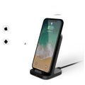 Dark grey vertical wireless charger stand for Apple iPhones measuring 70mm square