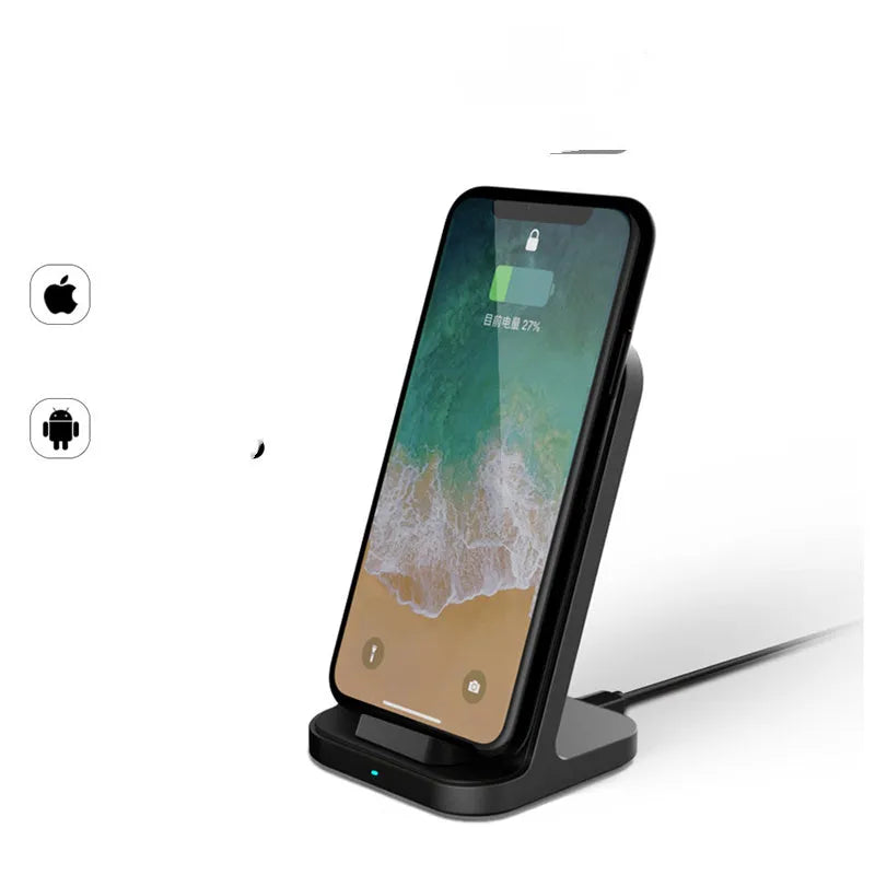 Dark grey vertical wireless charger stand for Apple iPhones measuring 70mm square