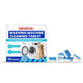 12-pack of square washing machine cleaning tablets with effervescent design for limescale removal