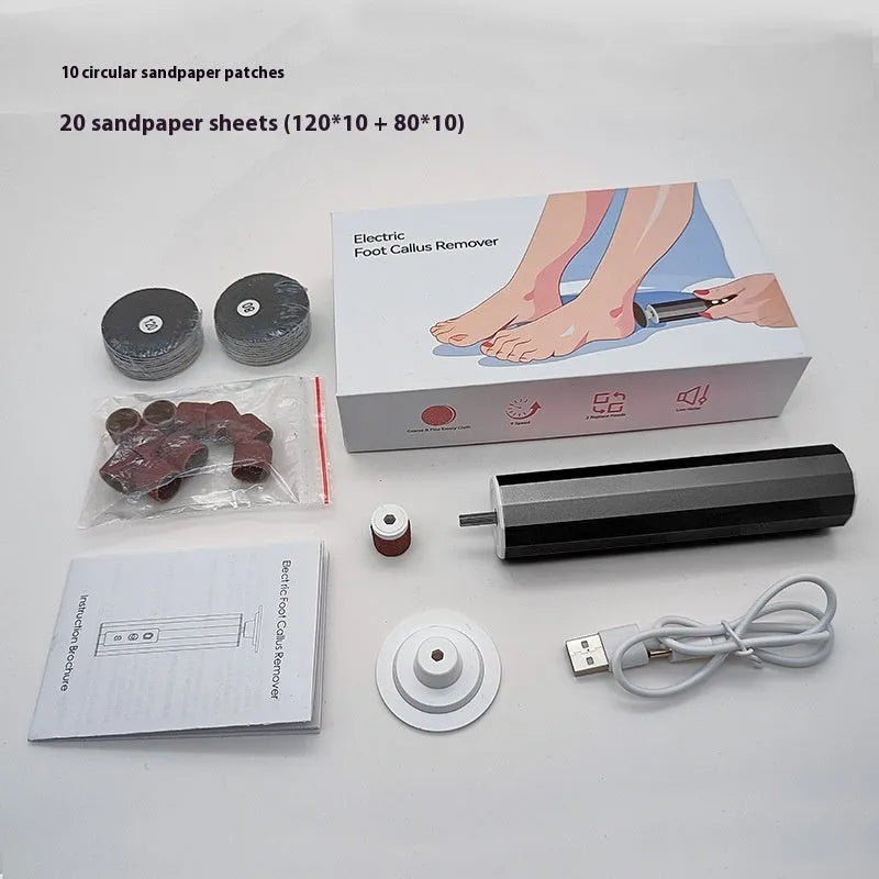 Household callus trimmer with USB cable and grinding wheels for foot exfoliation