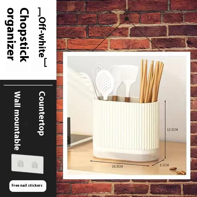 Cross-border drain chopsticks tube wall-mounted kitchen organiser in beige, dark green, or orange