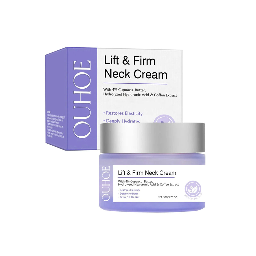 50g neck skin cream jar with moisturising formula containing hyaluronic acid and coffee extract for neck skincare