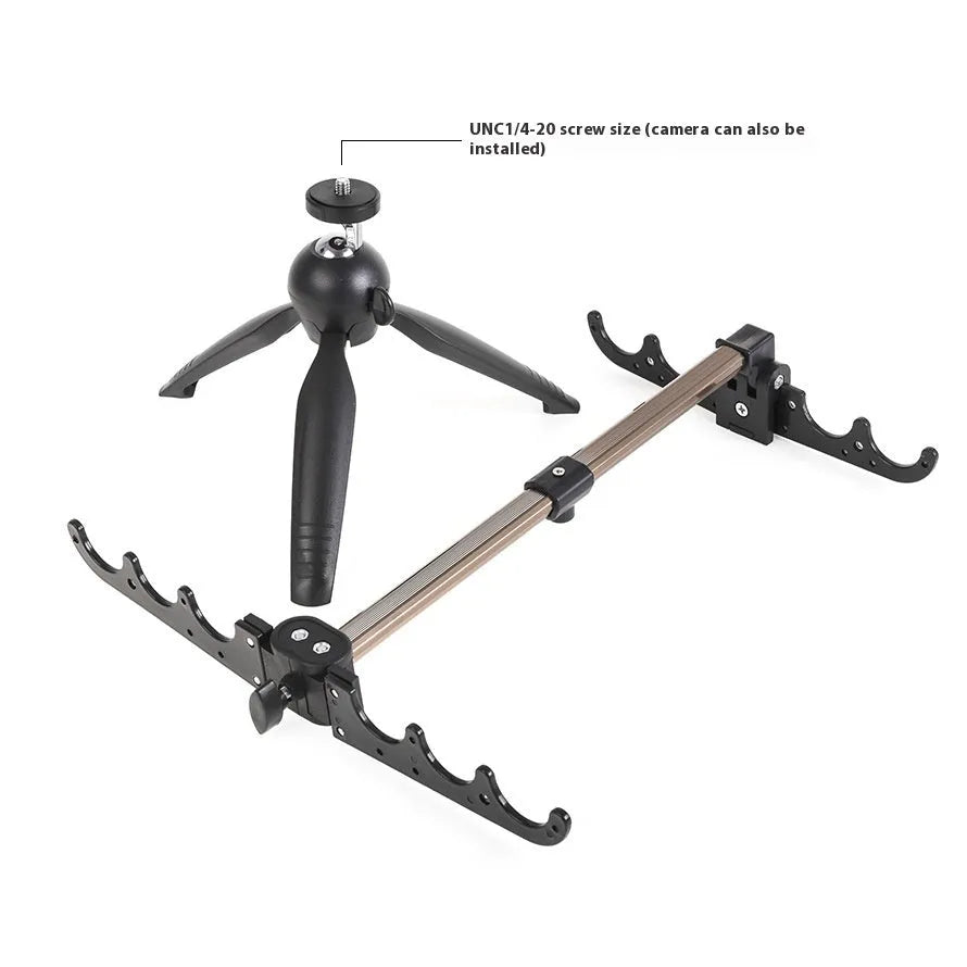 Aluminium ice fishing rod holder bracket with tripod base supporting small fishing rod