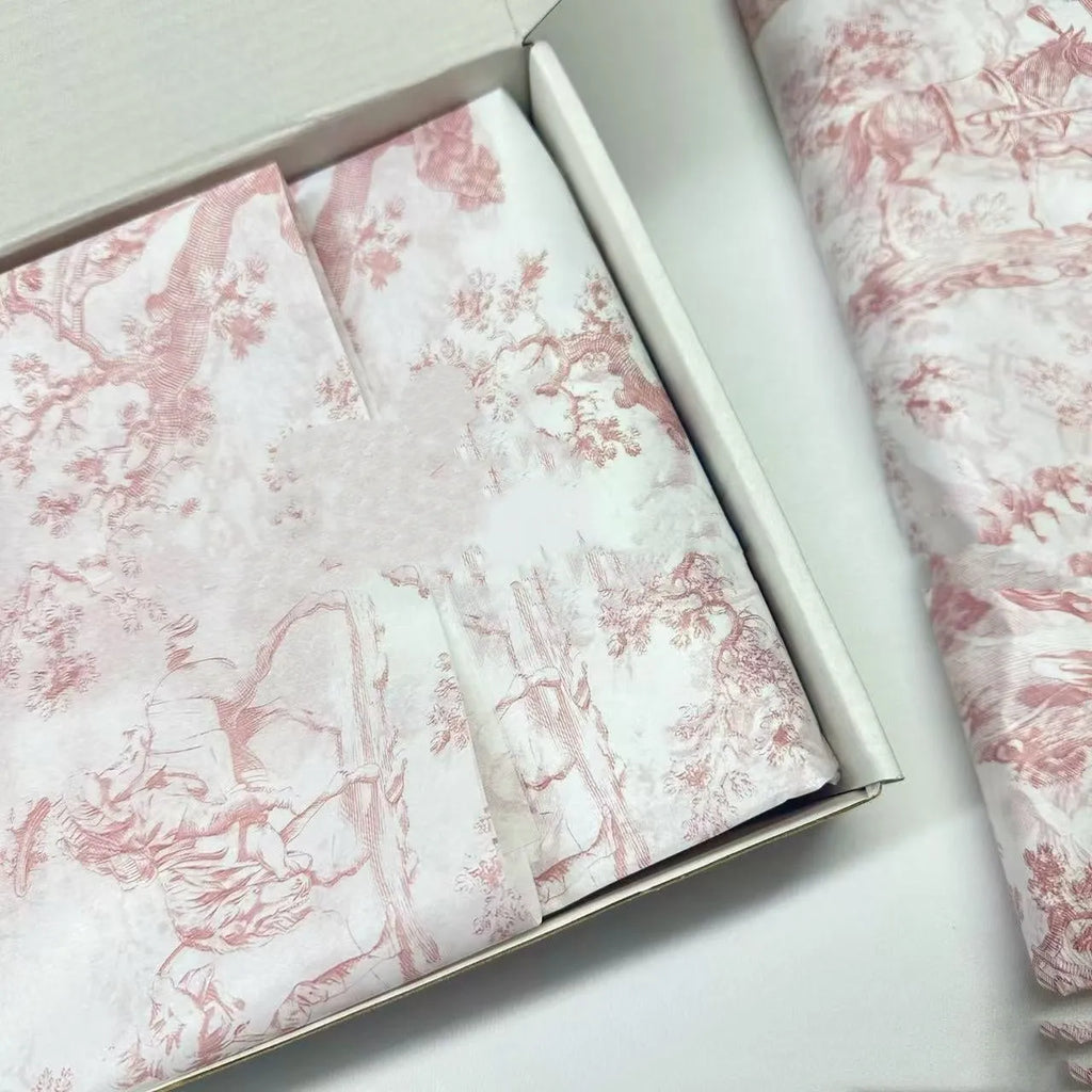 French Mg tissue paper sheet measuring 50x70cm with retro French romance design in pink purple colour